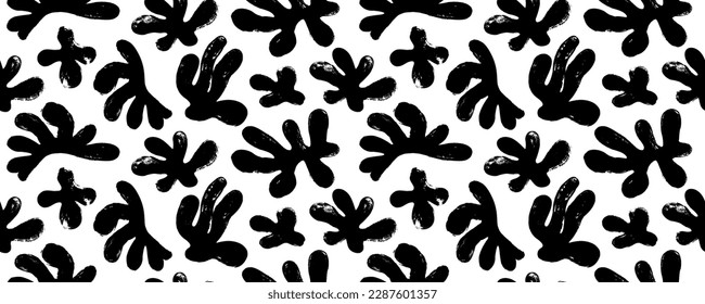 Abstract seamless Matisse style pattern. Coral branches in contemporary minimalistic print. Marine or botanical theme. Brush drawn floral shapes wallpaper. Contemporary banner with organic cut out.