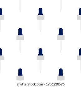 Abstract seamless medical pipette, dropper for laboratory on white background. Pattern dropper consisting of many identical glass laboratory medical pipette. Medical pipette it dropper from laboratory