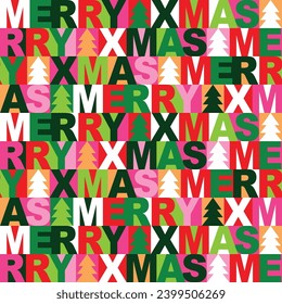 Abstract seamless Merry Xmas pattern. Vector. Bright lettering print for cover, wrapping, fabric, textile.