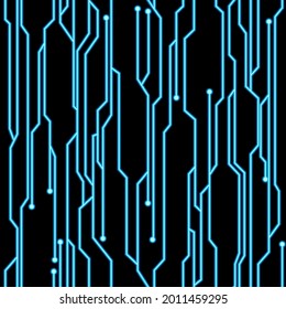 Abstract seamless micro circuits pattern. Twist system technology background with neon light. Technology endless ornament