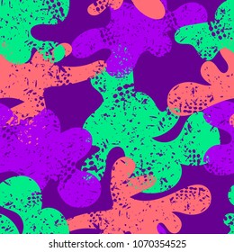 Abstract seamless military pattern. Camouflage repeated ornament. colorful big blotch marks of an irregular chaotic form. Grunge urban wall. textured wallpaper for textile, clothes, wrapping paper