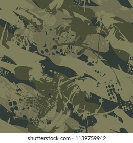 Abstract seamless military pattern. Monochrome camouflage repeated backdrop for textile, clothes, wrapping paper. army repeating ornament. war cracked grunge textured background