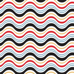 Abstract Seamless Minimalistic Red Blue Orange Black Smooth Wave Line Pattern.
