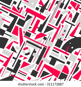 Abstract Seamless Modern Art Pattern for Textile Design. Mix of Geometric Shapes. Vector Illustration in Mosaic Style