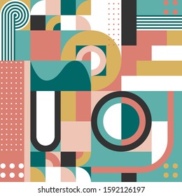 Abstract seamless modern pattern. Flat background with simple geometric shapes. Minimalistic design for cards, banners, packages, wallpapers and web. Ornament for fabric print. Vector illustration. 