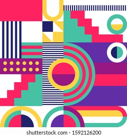 Abstract seamless modern pattern. Flat background with simple geometric shapes. Minimalistic design for cards, banners, packages, wallpapers and web. Ornament for fabric print. Vector illustration. 