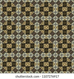 Abstract seamless modern pattern with regularly repeating geometrical grid with rhombuses, strips, rectangles in blue, gray and white colors. Raster element for graphical design.