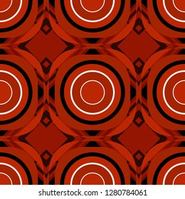Abstract seamless modern pattern with regularly repeating geometrical grid with rhombuses, strips, rectangles in brown, red and black colors. Vector element for graphical design.