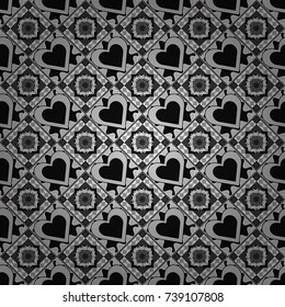 Abstract seamless modern pattern with regularly repeating geometrical grid with rhombuses, strips, rectangles in white, gray and black colors. Vector element for graphical design.