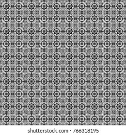 Abstract seamless modern pattern with regularly repeating geometrical grid with rhombuses, strips, rectangles in white, gray and black colors. Vector element for graphical design.