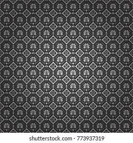 Abstract seamless modern pattern with regularly repeating geometrical grid with rhombuses, strips, rectangles in black, white and gray colors. Vector element for graphical design.