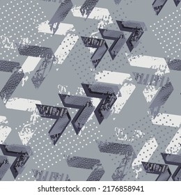 Abstract seamless monochrome arrow pattern. Grunge textured repeat print for sport textile, fashion clothes, wrapping paper.