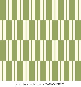 Padrão geométrico monocromático sem emenda abstrato de listras verticais verdes finas e grossas em uma fileira em um fundo claro, padrão quadriculado, tabuleiro de xadrez distorcido, ilustração de vetor simples, estilo plano