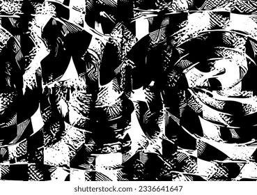 Resumen de un patrón de superposición monocromático impecable en color blanco y negro con textura gruesa