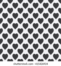 Abstract seamless monochrome pattern with black hearts on white background. Design element for banner, card, invitation, postcard, textile, fabric, wrapping paper. Vector illustration.
