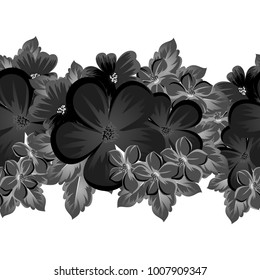 abstract seamless monochrome pattern of flowers on a white background. For design postcards, greeting, invitation for a birthday, wedding, party. For the decoration. Vector illustration.