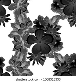 abstract seamless monochrome pattern of flowers on a white background. For design postcards, greeting, invitation for a birthday, wedding, party. For the decoration. Vector illustration.
