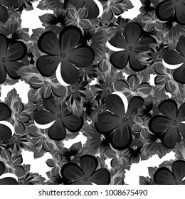 abstract seamless monochrome pattern of flowers on a white background. For design postcards, greeting, invitation for a birthday, wedding, party. For the decoration. Vector illustration.