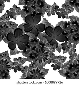 abstract seamless monochrome pattern of flowers on a white background. For design postcards, greeting, invitation for a birthday, wedding, party. For the decoration. Vector illustration.