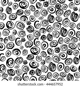 Abstract Seamless Monochrome Pattern With Hand Drawn Squiggles. Ink Illustration. Black And White.