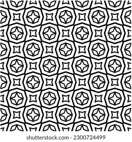 Abstract seamless monochrome pattern on white background for coloring. Design for banner, card, invitation, postcard, textile, fabric, wrapping paper, coloring book.