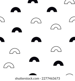 Resumen de un patrón monocromo sin fisuras con arco iris abstracto, línea. fondo blanco y negro. fondo simple, extensible, elemento natural. para imprimir, papel, banner. ilustración de arte vectorial.