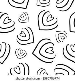 Abstract seamless monochrome pattern with stylized hearts. Endless black and white background. Minimal style. Vector illustration