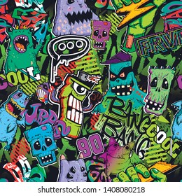 Abstract seamless monsters pattern for boy textile, clothes, wrapping paper.