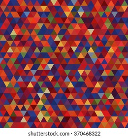 Abstract seamless mosaic background. Blue, red, orange, brown colors. Triangle geometric background. Vector illustration