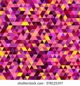 Abstract seamless mosaic background. Triangle geometric background. Vector illustration. Pink, purple, yellow. 