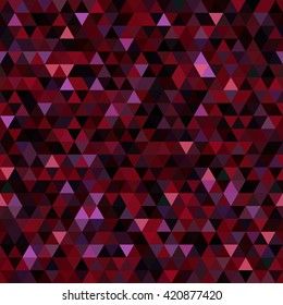 Abstract seamless mosaic background. Triangle geometric background. Vector illustration. Black, purple, red  colors. 
