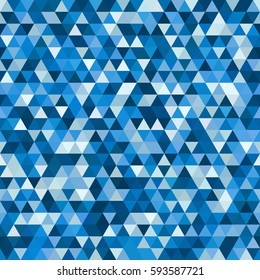 Abstract seamless mosaic background. Triangle geometric background. Vector illustration. Blue, white colors. 