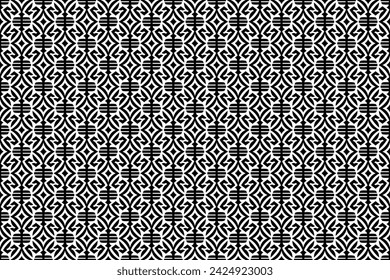 Abstract seamless mosaic pattern with repeating elements. Black and white monochrome textured pattern with geometric elements