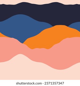 Abstract seamless Mountains pattern. Vector landscape texture with flat Mountains in a beautiful colour palette. Modern nature background