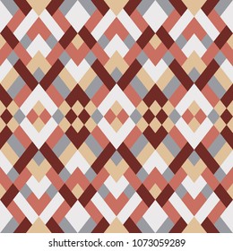 Abstract seamless multicolor pattern. Vector geometric background of triangles in gray, red and beige colors. Mosaic texture for textile, clown, carpeting, warp, book cover, clothes