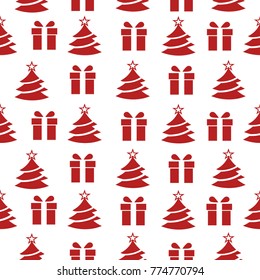 Abstract seamless new year pattern for girls, boys, clothes Creative vector new year background with gift, Christmas tree, wrap. Funny wallpaper for textile and fabric. Fashion new year pattern style.