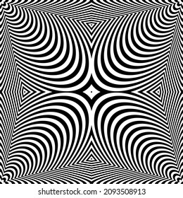 Abstract seamless op art lines pattern with striped texture and 3D illusion effect. Vector illustration.