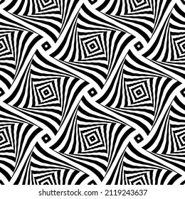 Abstract seamless op art pattern. Twisting lines texture. Vector art.