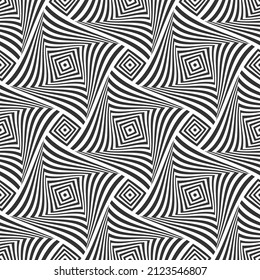 Abstract seamless op art pattern. Twisting lines texture. Vector art.
