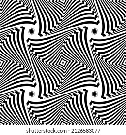 Abstract seamless op art pattern. Twisting lines texture. Vector art.