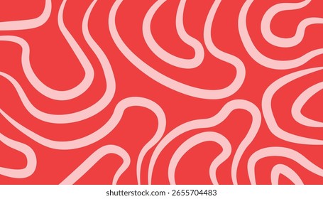 Abstract seamless organic curve pattern with wavy contour lines in red and pink tones. Modern minimalist background perfect for wallpapers, textiles, wrapping paper,and digital design projects.

