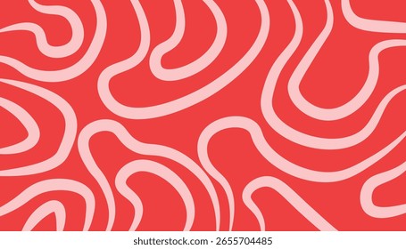 Abstract seamless organic curve pattern with wavy contour lines in red and pink tones. Modern minimalist background perfect for wallpapers, textiles, wrapping paper,and digital design projects.

