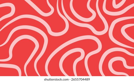Abstract seamless organic curve pattern with wavy contour lines in red and pink tones. Modern minimalist background perfect for wallpapers, textiles, wrapping paper,and digital design projects.

