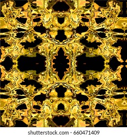 Abstract seamless Oriental pattern. The fabric was dyed with India ink. Indonesian batik. Ethnic motif. Marble watercolor painting. The effect of multi-colored foil.