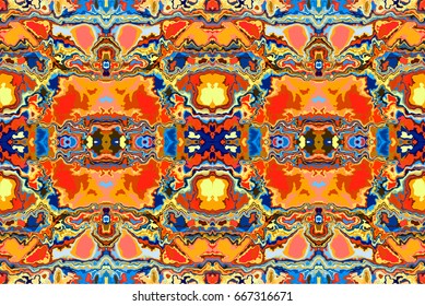 Abstract seamless Oriental pattern. Fabric dyed with India ink. Indonesian batik. Ethnic motif. Marble watercolor painting. The effect of multi-colored foil.