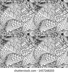 Abstract seamless oriental pattern with ocean waves, foam, splashes. Vector backdrop