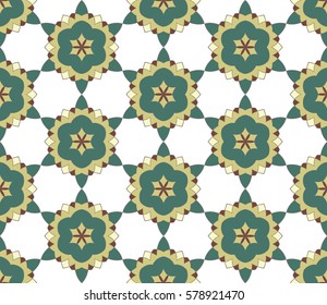 Abstract seamless oriental pattern,  Vector illustration. East ornament of geometrical elements and mandalas. Pattern based on the repetition and alternation of its constituent elements.