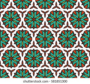 Abstract seamless oriental pattern,  Vector illustration. East ornament of geometrical elements and mandalas. Pattern based on the repetition and alternation of its constituent elements.