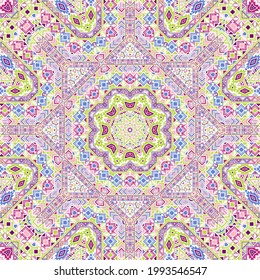 Abstract seamless ornament with geometric elements composition. Graphic indonesian motif. Tile print. Small elements symmetry. Vector kaleidoscope pattern.