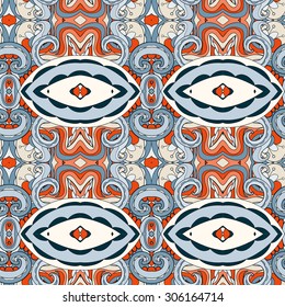 Abstract seamless ornament pattern. the kaleidoscope effect. Ethnic damask motif. Vintage style pattern. Vector illustration